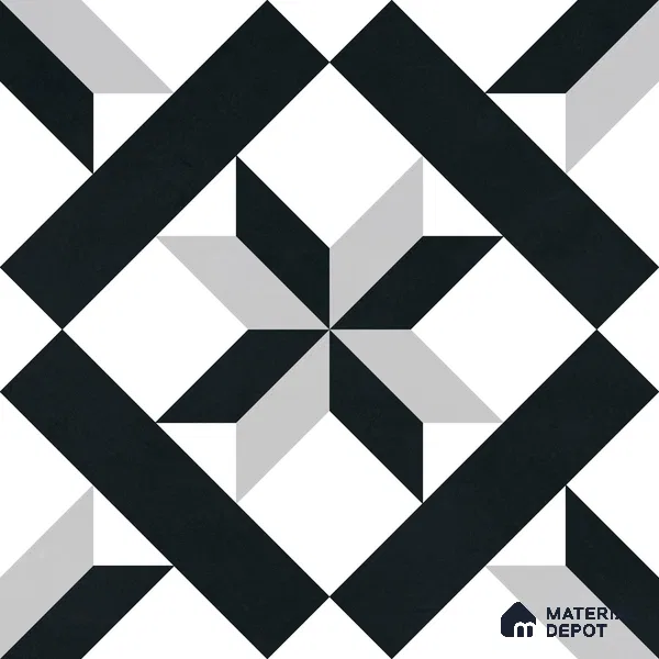 Moroccan Wall & Floor Tile TL 11138 Monochrome Star 1 ft x 1 ft Ceramic Matte Finish Tile - 10 mm | Suitable For Kitchen, Bathroom, Balcony