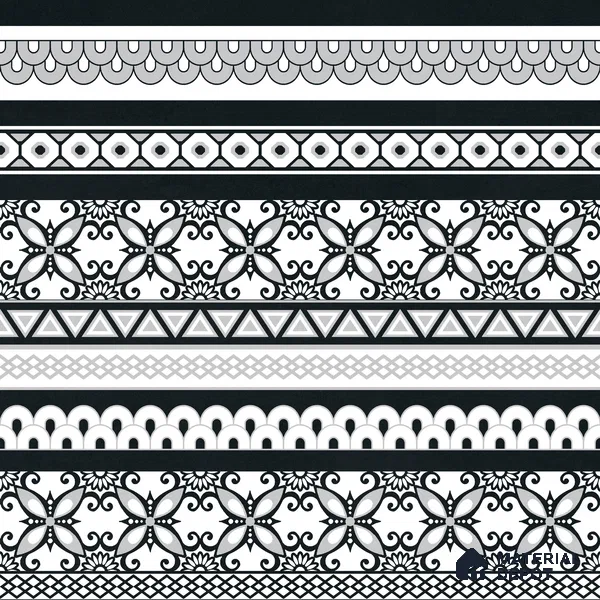 Moroccan Monochrome Wall & Floor Carpet Border Tile TL 11147 Noir Lace Border 1 ft x 1 ft Ceramic Matte Finish Tile - 10 mm | Suitable For Living Room, Kitchen, Dining Area