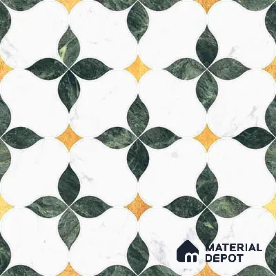 Moroccan Carving Wall & Floor Tile TL 11668 Emerald Bloom 1 ft x 1 ft Ceramic Carving Matte Finish Tile - 10 mm | Suitable For Bathroom, Dining Area, Kitchen
