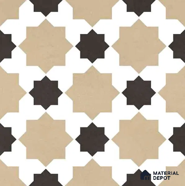 Moroccan Wall & Floor Tile TL 11110 Mosaic Star 1 ft x 1 ft Ceramic Matte Finish Tile - 10 mm | Suitable For Kitchen, Bathroom, Balcony