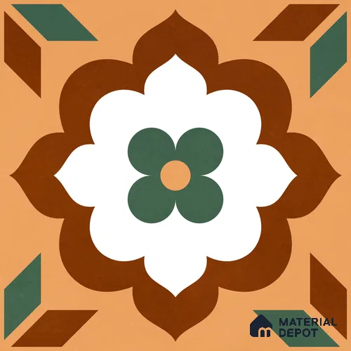 Moroccan Wall & Floor Tile TL 11128 Verdant Blossom 1 ft x 1 ft Ceramic Matte Finish Tile - 10 mm | Suitable For Kitchen, Bathroom, Balcony