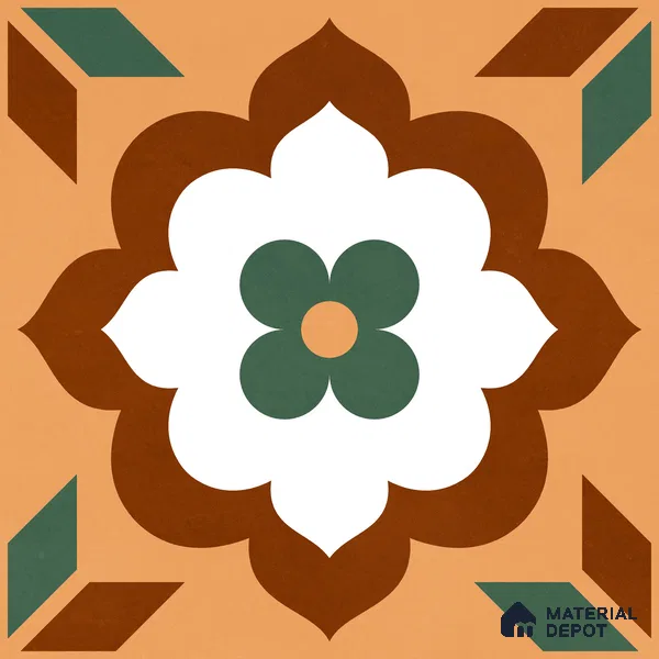 Moroccan Wall & Floor Tile TL 11128 Verdant Blossom 1 ft x 1 ft Ceramic Matte Finish Tile - 10 mm | Suitable For Kitchen, Bathroom, Balcony