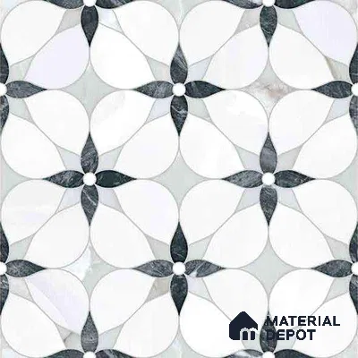 Moroccan Carving Wall & Floor Tile TL 11669 Petal Noir 1 ft x 1 ft Ceramic Carving Matte Finish Tile - 10 mm | Suitable For Bathroom, Dining Area, Kitchen