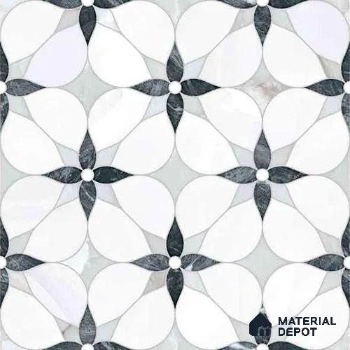 Moroccan Carving Wall & Floor Tile TL 11669 Petal Noir 1 ft x 1 ft Ceramic Carving Matte Finish Tile - 10 mm | Suitable For Bathroom, Dining Area, Kitchen