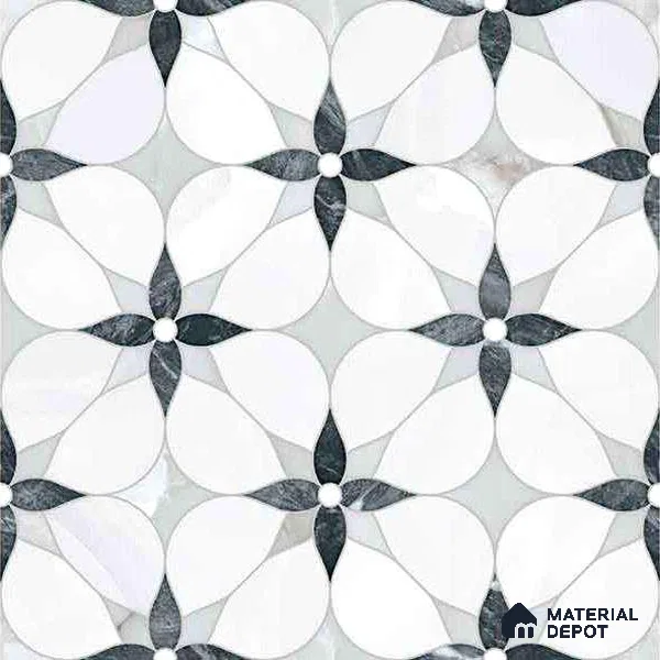 Moroccan Carving Wall & Floor Tile TL 11669 Petal Noir 1 ft x 1 ft Ceramic Carving Matte Finish Tile - 10 mm | Suitable For Bathroom, Dining Area, Kitchen