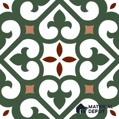 Moroccan Wall & Floor Tile TL 11111 Verdant Fleur 1 ft x 1 ft Ceramic Matte Finish Tile - 10 mm | Suitable For Bathroom, Balcony & Kitchen Backsplash