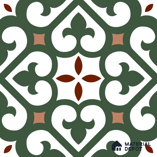 Moroccan Wall & Floor Tile TL 11111 Verdant Fleur 1 ft x 1 ft Ceramic Matte Finish Tile - 10 mm | Suitable For Kitchen, Bathroom, Balcony