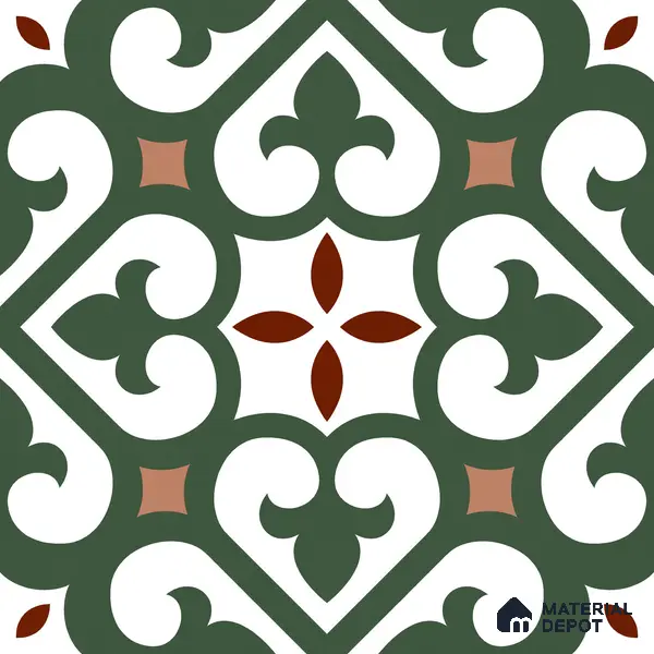 Moroccan Wall & Floor Tile TL 11111 Verdant Fleur 1 ft x 1 ft Ceramic Matte Finish Tile - 10 mm | Suitable For Bathroom, Balcony & Kitchen Backsplash