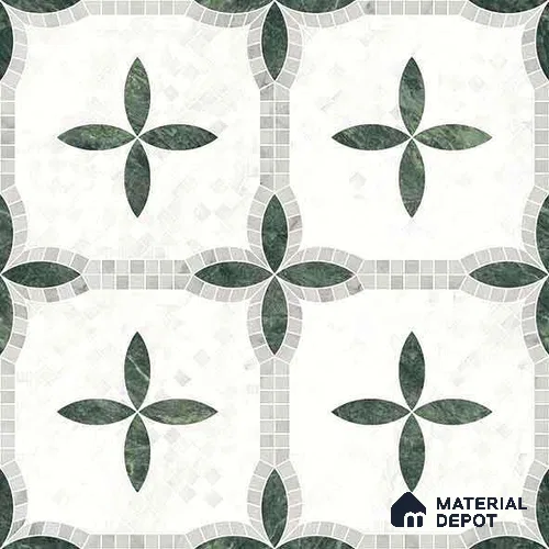 Moroccan Carving Wall & Floor Tile TL 11672 Emerald Courtyard 1 ft x 1 ft Ceramic Carving Matte Finish Tile - 10 mm | Suitable For Bathroom, Dining Area, Kitchen