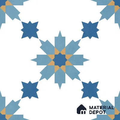 Moroccan Wall & Floor Tile TL 11122 Azure Star 1 ft x 1 ft Ceramic Matte Finish Tile - 10 mm | Suitable For Kitchen, Bathroom, Balcony