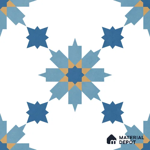 Moroccan Wall & Floor Tile TL 11122 Azure Star 1 ft x 1 ft Ceramic Matte Finish Tile - 10 mm | Suitable For Kitchen, Bathroom, Balcony