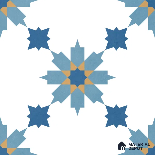 Moroccan Wall & Floor Tile TL 11122 Azure Star 1 ft x 1 ft Ceramic Matte Finish Tile - 10 mm | Suitable For Kitchen, Bathroom, Balcony