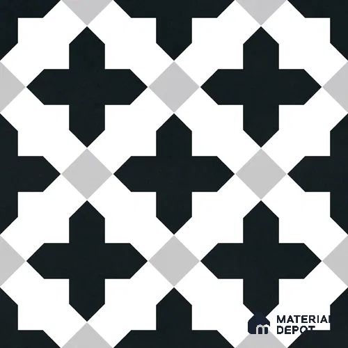 Moroccan Wall & Floor Tile TL 11135 Monochrome Cross 1 ft x 1 ft Ceramic Matte Finish Tile - 10 mm | Suitable For Kitchen, Bathroom, Balcony
