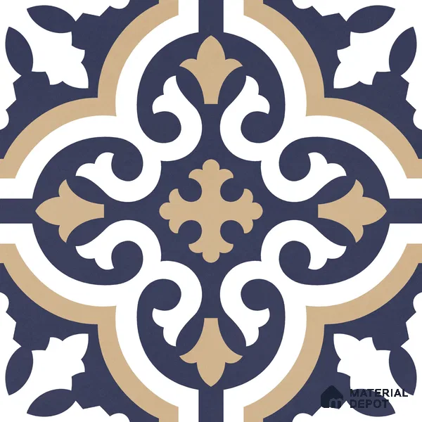 Moroccan Wall & Floor Tile TL 11104 Navy Baroque 1 ft x 1 ft Ceramic Matte Finish Tile - 10 mm | Suitable For Kitchen, Bathroom, Balcony