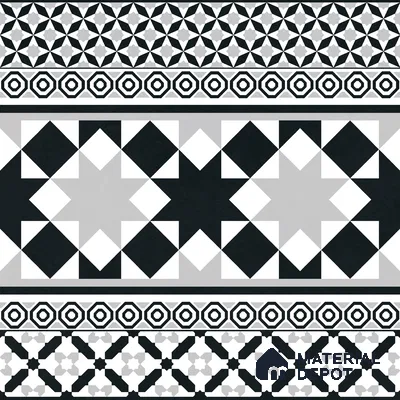 Moroccan Wall & Floor Carpet Border Tile TL 11153 Monochrome Majlis 1 ft x 1 ft Ceramic Matte Finish Tile - 10 mm | Suitable For Living Room, Kitchen, Dining Area