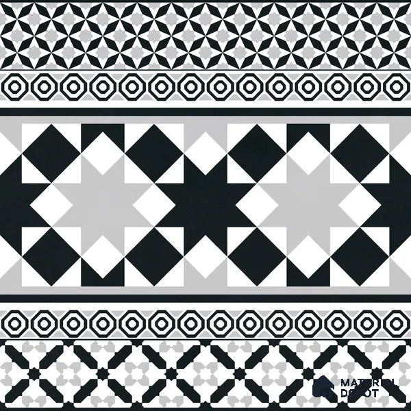 Moroccan Wall & Floor Carpet Border Tile TL 11153 Monochrome Majlis 1 ft x 1 ft Ceramic Matte Finish Tile - 10 mm | Suitable For Living Room, Kitchen, Dining Area