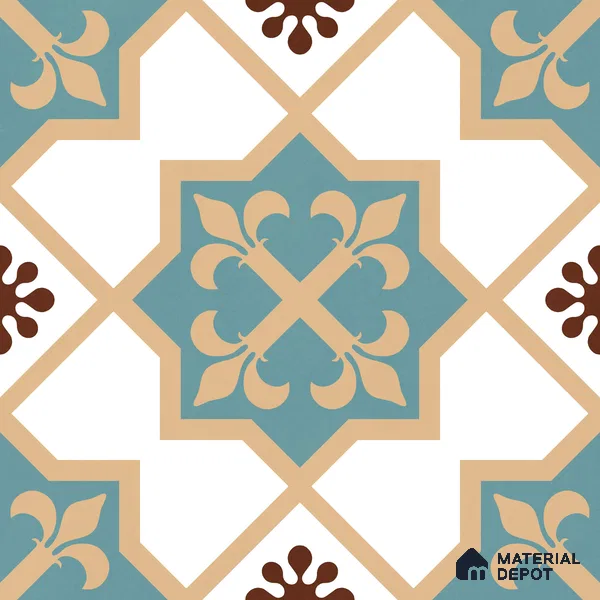 Moroccan Wall & Floor Tile TL 11107 Riviera Petal 1 ft x 1 ft Ceramic Matte Finish Tile - 10 mm | Suitable For Kitchen, Bathroom, Balcony