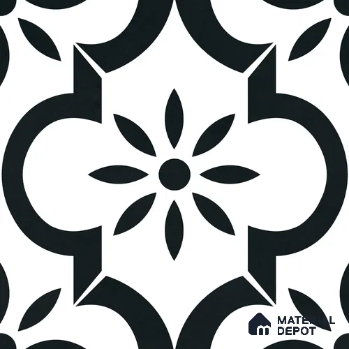 Moroccan Monochrome Wall & Floor Tile TL 11141 Noir Petal 1 ft x 1 ft Ceramic Matte Finish Tile - 10 mm | Suitable For Kitchen, Bathroom, Balcony