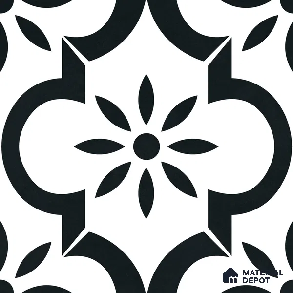 Moroccan Monochrome Wall & Floor Tile TL 11141 Noir Petal 1 ft x 1 ft Ceramic Matte Finish Tile - 10 mm | Suitable For Kitchen, Bathroom, Balcony