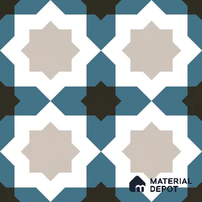 Moroccan Wall & Floor Tile TL 11113 Azure Star Mosaic 1 ft x 1 ft Ceramic Matte Finish Tile - 10 mm | Suitable For Kitchen, Bathroom, Balcony