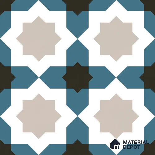 Moroccan Wall & Floor Tile TL 11113 Azure Star Mosaic 1 ft x 1 ft Ceramic Matte Finish Tile - 10 mm | Suitable For Kitchen, Bathroom, Balcony