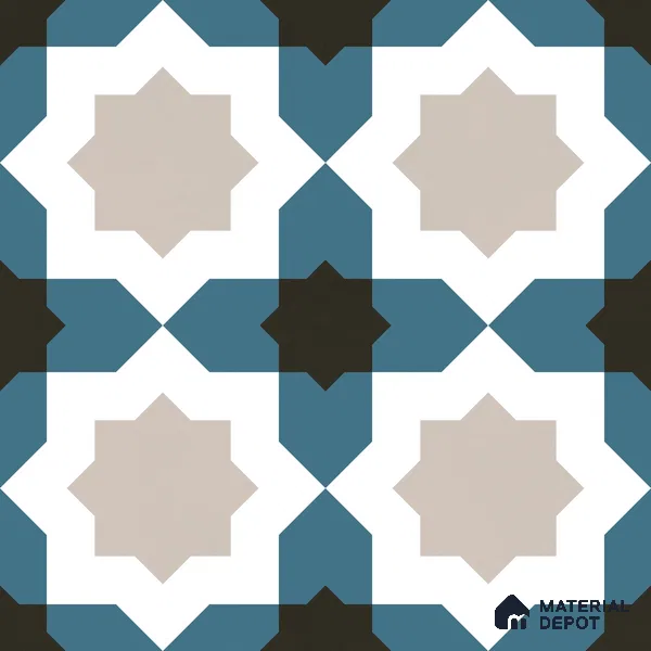 Moroccan Wall & Floor Tile TL 11113 Azure Star Mosaic 1 ft x 1 ft Ceramic Matte Finish Tile - 10 mm | Suitable For Kitchen, Bathroom, Balcony