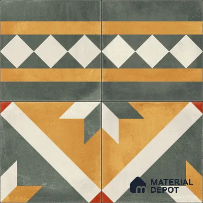 Moroccan Wall & Floor Border 1 Carpet Tile TL 11210 Olive Marigold Mosaic 1 ft x 1 ft Ceramic Matte Finish Tile - 10 mm | Suitable For Kitchen, Bathroom, Living Room