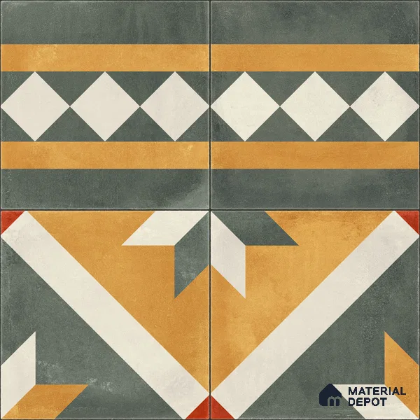 Moroccan Wall & Floor Border 1 Carpet Tile TL 11210 Olive Marigold Mosaic 1 ft x 1 ft Ceramic Matte Finish Tile - 10 mm | Suitable For Kitchen, Bathroom, Living Room