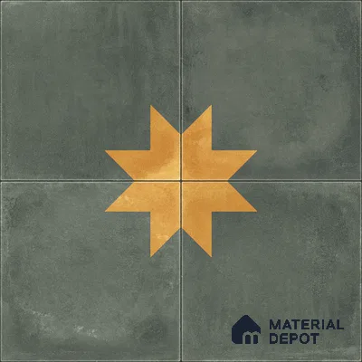 Moroccan Wall & Floor Center 3 Carpet Tile TL 11218 Olive Starburst 1 ft x 1 ft Ceramic Matte Finish Tile - 10 mm | Suitable For Kitchen, Bathroom, Living Room