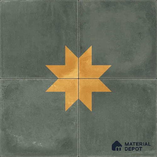 Moroccan Wall & Floor Center 3 Carpet Tile TL 11218 Olive Starburst 1 ft x 1 ft Ceramic Matte Finish Tile - 10 mm | Suitable For Kitchen, Bathroom, Living Room