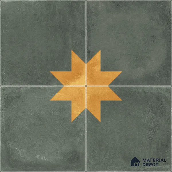 Moroccan Wall & Floor Center 3 Carpet Tile TL 11218 Olive Starburst 1 ft x 1 ft Ceramic Matte Finish Tile - 10 mm | Suitable For Kitchen, Bathroom, Living Room
