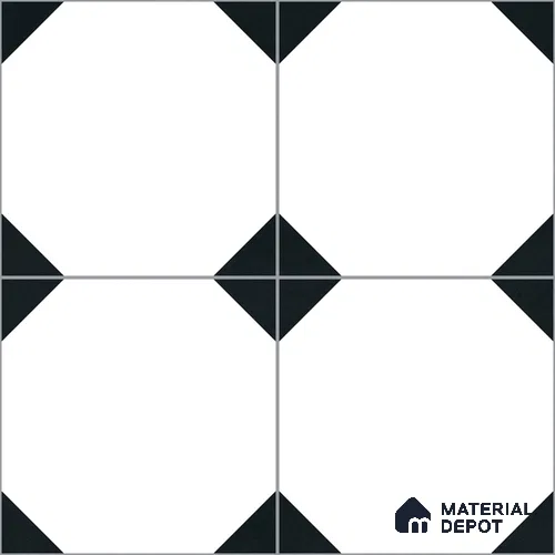 Moroccan Monochrome Wall & Floor Carpet Center Tile TL 11155 Octave Noir 1 ft x 1 ft Ceramic Matte Finish Tile - 10 mm | Suitable For Living Room, Kitchen, Bathroom