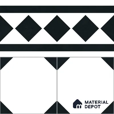 Moroccan Wall & Floor Carpet Border Tile TL 11156 Monochrome Deco 1 ft x 1 ft Ceramic Matte Finish Tile - 10 mm | Suitable For Living Room, Kitchen, Dining Area