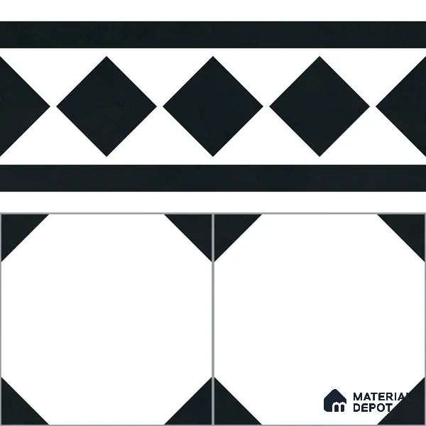Moroccan Wall & Floor Carpet Border Tile TL 11156 Monochrome Deco 1 ft x 1 ft Ceramic Matte Finish Tile - 10 mm | Suitable For Living Room, Kitchen, Dining Area