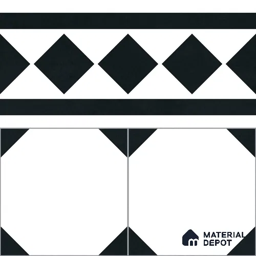Moroccan Wall & Floor Carpet Border Tile TL 11156 Monochrome Deco 1 ft x 1 ft Ceramic Matte Finish Tile - 10 mm | Suitable For Living Room, Kitchen, Dining Area