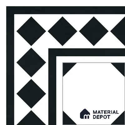 Moroccan Monochrome Wall & Floor Carpet Corner Tile TL 11157 Noir Lattice 1 ft x 1 ft Ceramic Matte Finish Tile - 10 mm | Suitable For Living Room, Kitchen, Dining Area (Sample)