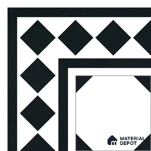 Moroccan Monochrome Wall & Floor Carpet Corner Tile TL 11157 Noir Lattice 1 ft x 1 ft Ceramic Matte Finish Tile - 10 mm | Suitable For Living Room, Kitchen, Dining Area