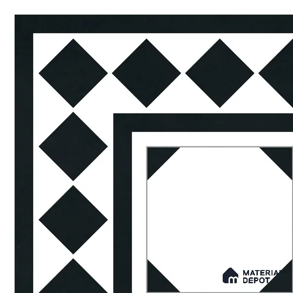 Moroccan Monochrome Wall & Floor Carpet Corner Tile TL 11157 Noir Lattice 1 ft x 1 ft Ceramic Matte Finish Tile - 10 mm | Suitable For Living Room, Kitchen, Dining Area (Sample)