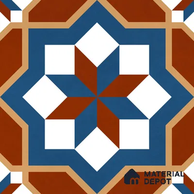 Moroccan Wall & Floor Tile TL 11126 Rustic Starburst 1 ft x 1 ft Ceramic Matte Finish Tile - 10 mm | Suitable For Kitchen, Bathroom, Balcony