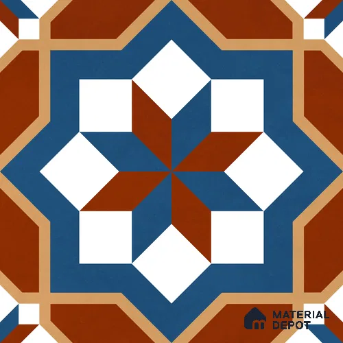 Moroccan Wall & Floor Tile TL 11126 Rustic Starburst 1 ft x 1 ft Ceramic Matte Finish Tile - 10 mm | Suitable For Kitchen, Bathroom, Balcony