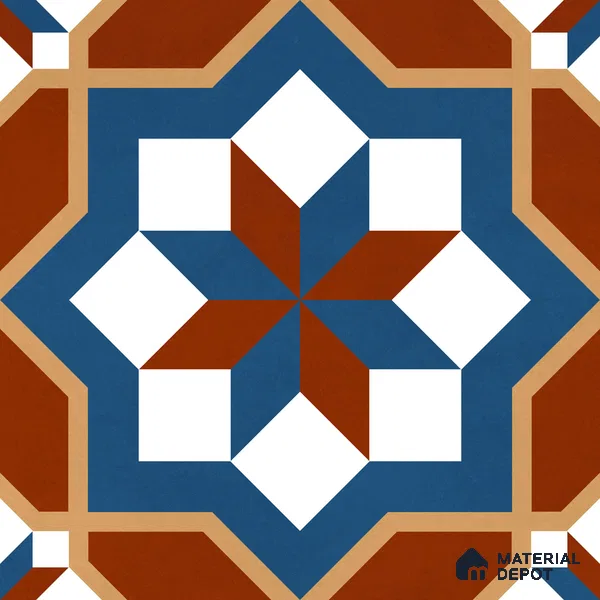 Moroccan Wall & Floor Tile TL 11126 Rustic Starburst 1 ft x 1 ft Ceramic Matte Finish Tile - 10 mm | Suitable For Kitchen, Bathroom, Balcony