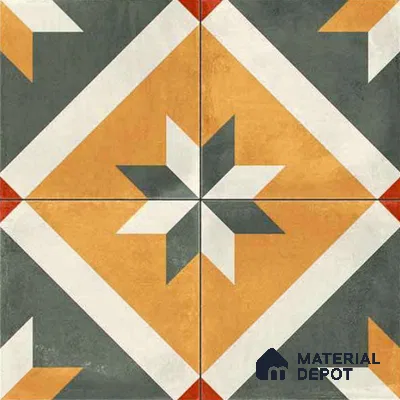 Moroccan Wall & Floor Center 2 Carpet Tile TL 11216 Saffron Star 1 ft x 1 ft Ceramic Matte Finish Tile - 10 mm | Suitable For Kitchen, Bathroom, Living Room