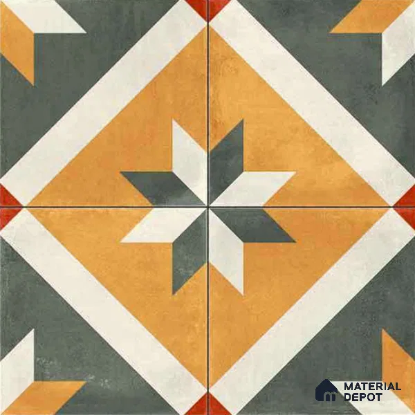 Moroccan Wall & Floor Center 2 Carpet Tile TL 11216 Saffron Star 1 ft x 1 ft Ceramic Matte Finish Tile - 10 mm | Suitable For Kitchen, Bathroom, Living Room