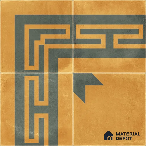 Moroccan Wall & Floor Corner 2 Carpet Tile TL 11195 Maze Mustard 1 ft x 1 ft Ceramic Matte Finish Tile - 10 mm | Suitable For Kitchen, Bathroom, Living Room