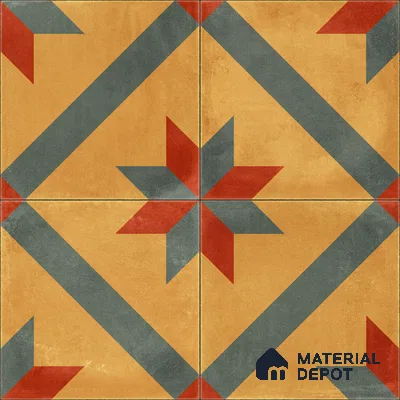 Moroccan Wall & Floor Center 2 Carpet Tile TL 11198 Starburst Mustard 1 ft x 1 ft Ceramic Matte Finish Tile - 10 mm | Suitable For Kitchen, Bathroom, Living Room