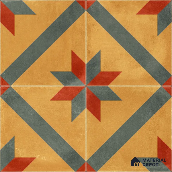 Moroccan Wall & Floor Center 2 Carpet Tile TL 11198 Starburst Mustard 1 ft x 1 ft Ceramic Matte Finish Tile - 10 mm | Suitable For Kitchen, Bathroom, Living Room