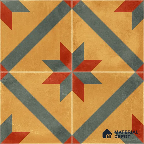 Moroccan Wall & Floor Center 2 Carpet Tile TL 11198 Starburst Mustard 1 ft x 1 ft Ceramic Matte Finish Tile - 10 mm | Suitable For Kitchen, Bathroom, Living Room