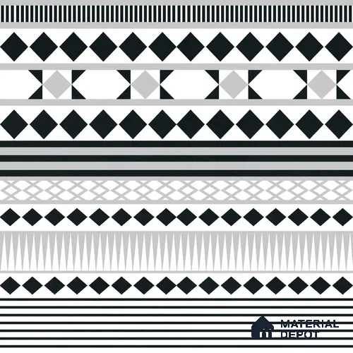 Moroccan Wall & Floor Carpet Border Tile TL 11143 Monochrome Rhythm 1 ft x 1 ft Ceramic Matte Finish Tile - 10 mm | Suitable For Living Room, Kitchen, Dining Area