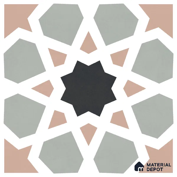 Moroccan Wall & Floor Carpet Center Tile TL 11164 Mosaic Starfall 1 ft x 1 ft Ceramic Matte Finish Tile - 10 mm | Suitable For Kitchen, Bathroom, Balcony