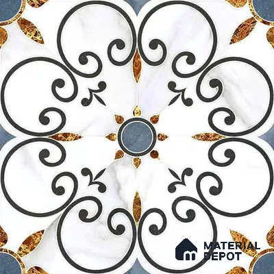 Moroccan Carving Wall & Floor Tile TL 11666 Baroque Fleur 1 ft x 1 ft Ceramic Carving Matte Finish Tile - 10 mm | Suitable For Bathroom, Dining Area, Kitchen